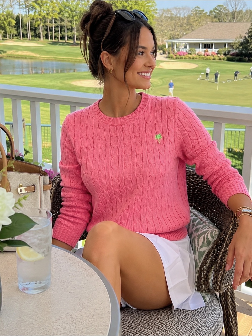 Lilly Pulitzer Women's Pink Cotton Cable Knit Sweater